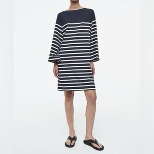 COS Organic cotton Boat-Neck Mini T-Shirt Dress - Navy